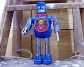 Hex Head Robot Clockwork Horikawa Metal House Tin Vintage Japan Space Toy