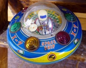 X-7 Flying Saucer Spaceship UFO Rocket Masudaya Vintage Tin Japan Space Toy