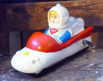 Astro Car Friction Rocket UFO Tsukudaya Vintage Astronaut Wind-Up Japan Space Toy