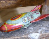 Spaceship X-2 Friction Rocket Masudaya Vintage Tin Japan Space Toy