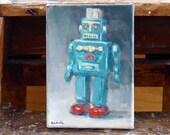 Green Smoking Robot Painting Vintage Yonezawa Linemar Japan Tin Space Toy Henry Kondracki