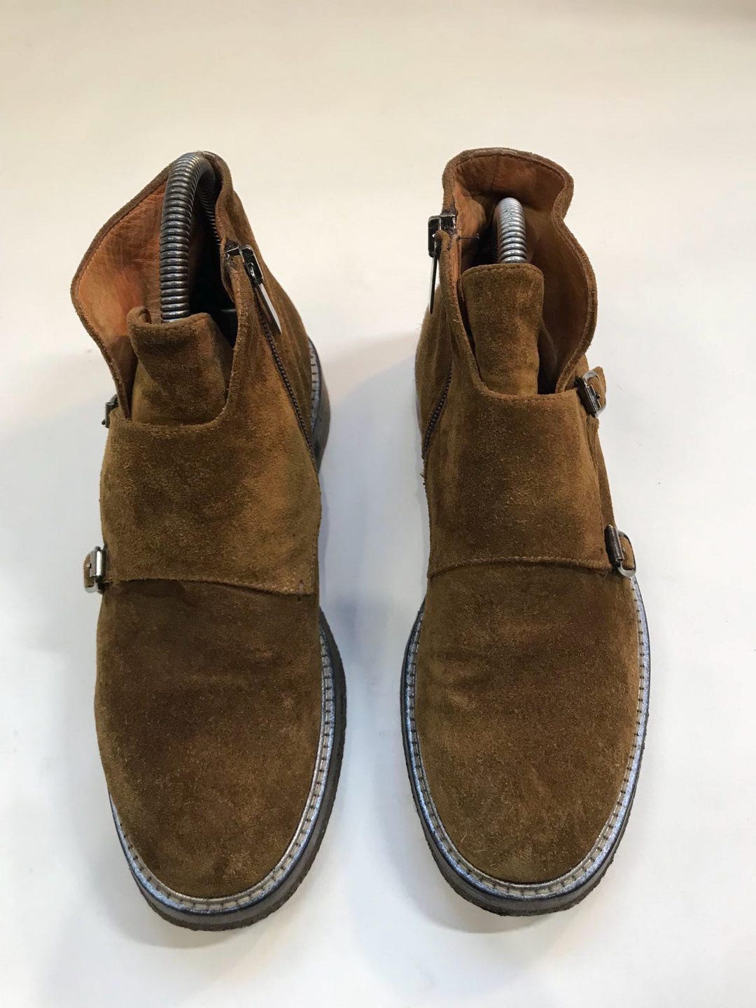 Vintage Brown Boots, Suede Leather, Lining Leather, Buckle Zipper ...