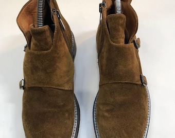 Botas Vintage Marrones, Piel Ante, Forro Piel, Hebilla Cremallera, Camerlengo, Italia, Talla Mujer: ua 5/ uk 3/ eu 36/ 22,8 cm