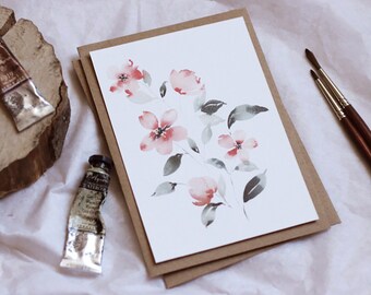 Carte Fleurs peintes à l'aquarelle - Imprimée sur papier Rive haute qualité