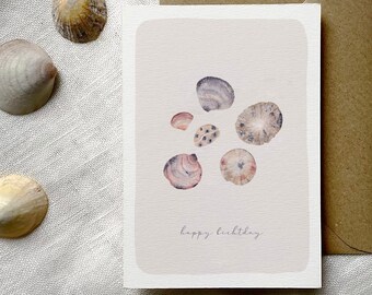 Carte anniversaire coquillages à l'aquarelle