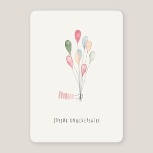 Carte d'anniversaire ballons peints à l'aquarelle angles arrondis