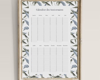 Perpetual birthday calendar, birthday calendar poster, wall decoration, gift idea