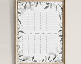 Perpetual birthday calendar, birthday calendar poster, wall decoration, gift idea