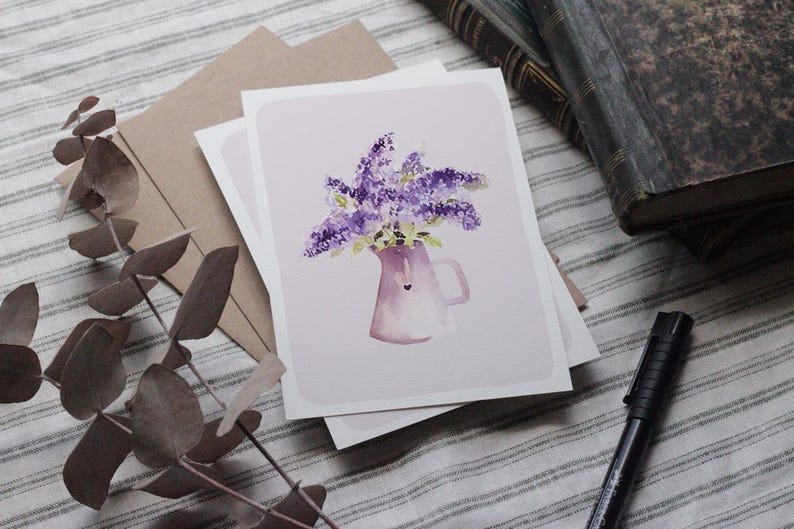 Carte bouquet de Lilas à l'aquarelle afbeelding 1