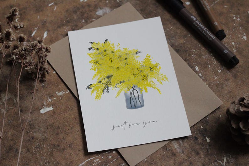 Carte bouquet Mimosa, carte d'anniversaire, carte de remerciements Bild 1