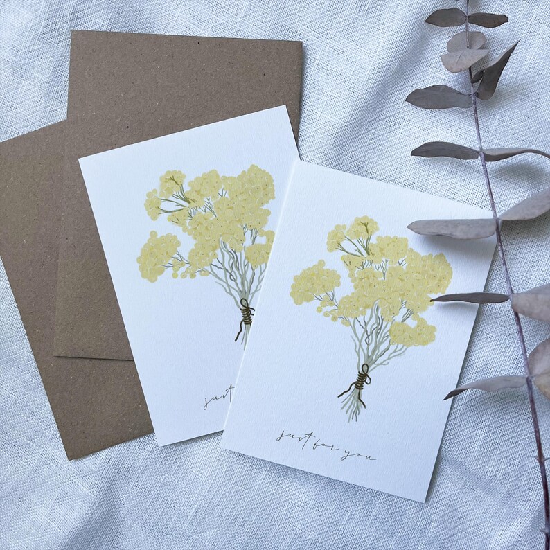 Carte bouquet d'immortelles, carte d'anniversaire, carte de voeux Avec enveloppe