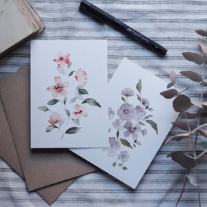 2 cartes Fleurs à l'aquarelle