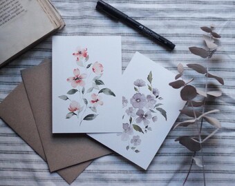 2 Watercolor Flowers Cards