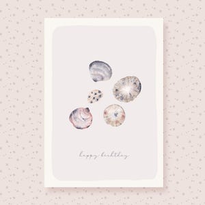 Carte anniversaire coquillages à l'aquarelle