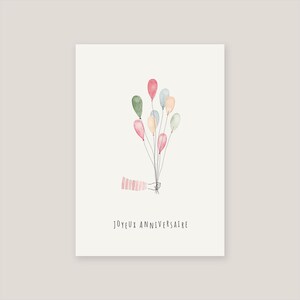 Carte d'anniversaire ballons peints à l'aquarelle angles carrés