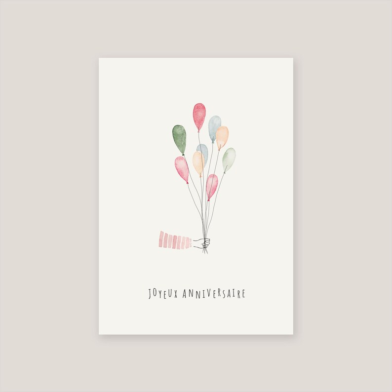 Carte d'anniversaire ballons peints à l'aquarelle angles carrés
