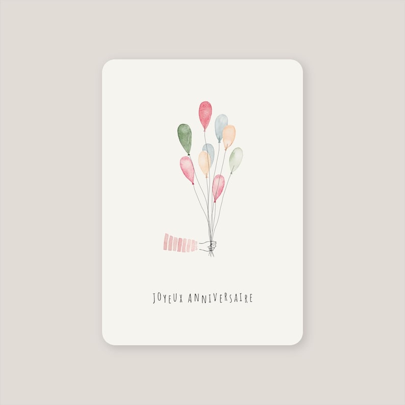 Carte d'anniversaire ballons peints à l'aquarelle angles arrondis