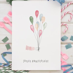 Carte d'anniversaire ballons peints à l'aquarelle afbeelding 4
