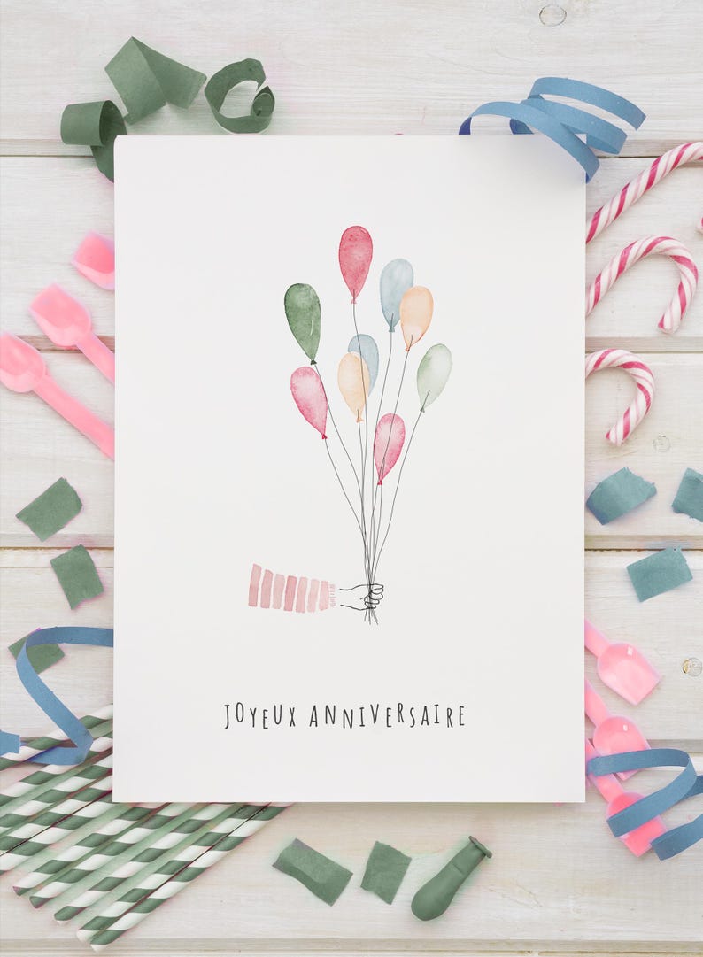 Carte d'anniversaire ballons peints à l'aquarelle afbeelding 4