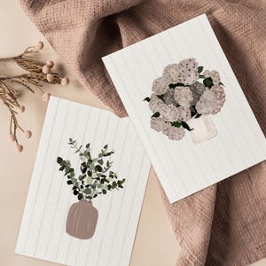 Lot 2 cartes bouquets eucalyptus et hortensias, carte d'anniversaire, carte de voeux, carte de remerciement