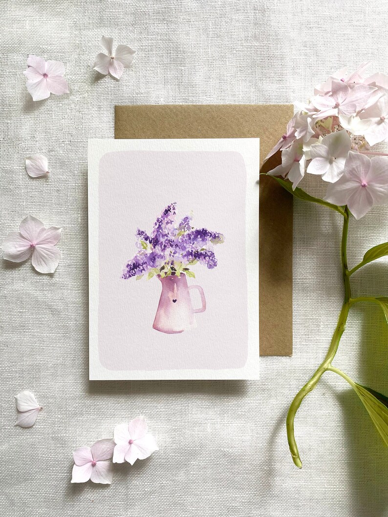 Carte bouquet de Lilas à l'aquarelle afbeelding 2