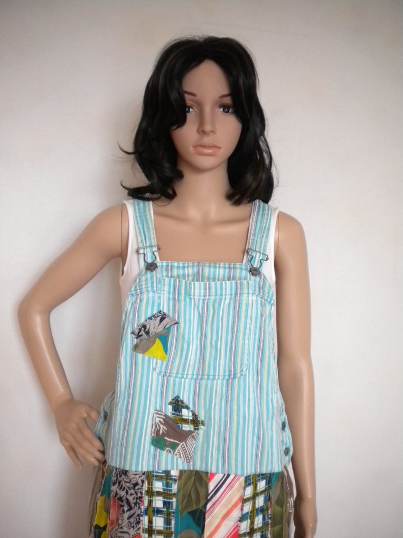 Overalls Patchwork Dress Cowgirl Prairie Skirt Bib Jumper Upcycled