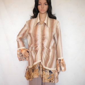 vintage distressed shirt, XL boho shabby chic ruffled jacket, eco cottage core farmhouse country chic tunic, bell sleeve upcycled clothing
