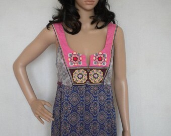 Odd Molly Vintage Silk Sundress, Embroidered Boho Mini Dress, Size S-M