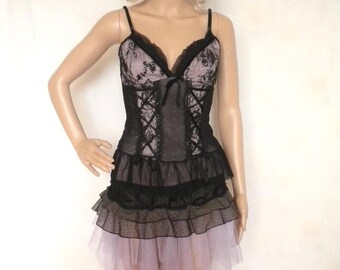 Minivestido de tul con encaje reciclado, vestido de fiesta shabby chic, talla S/M