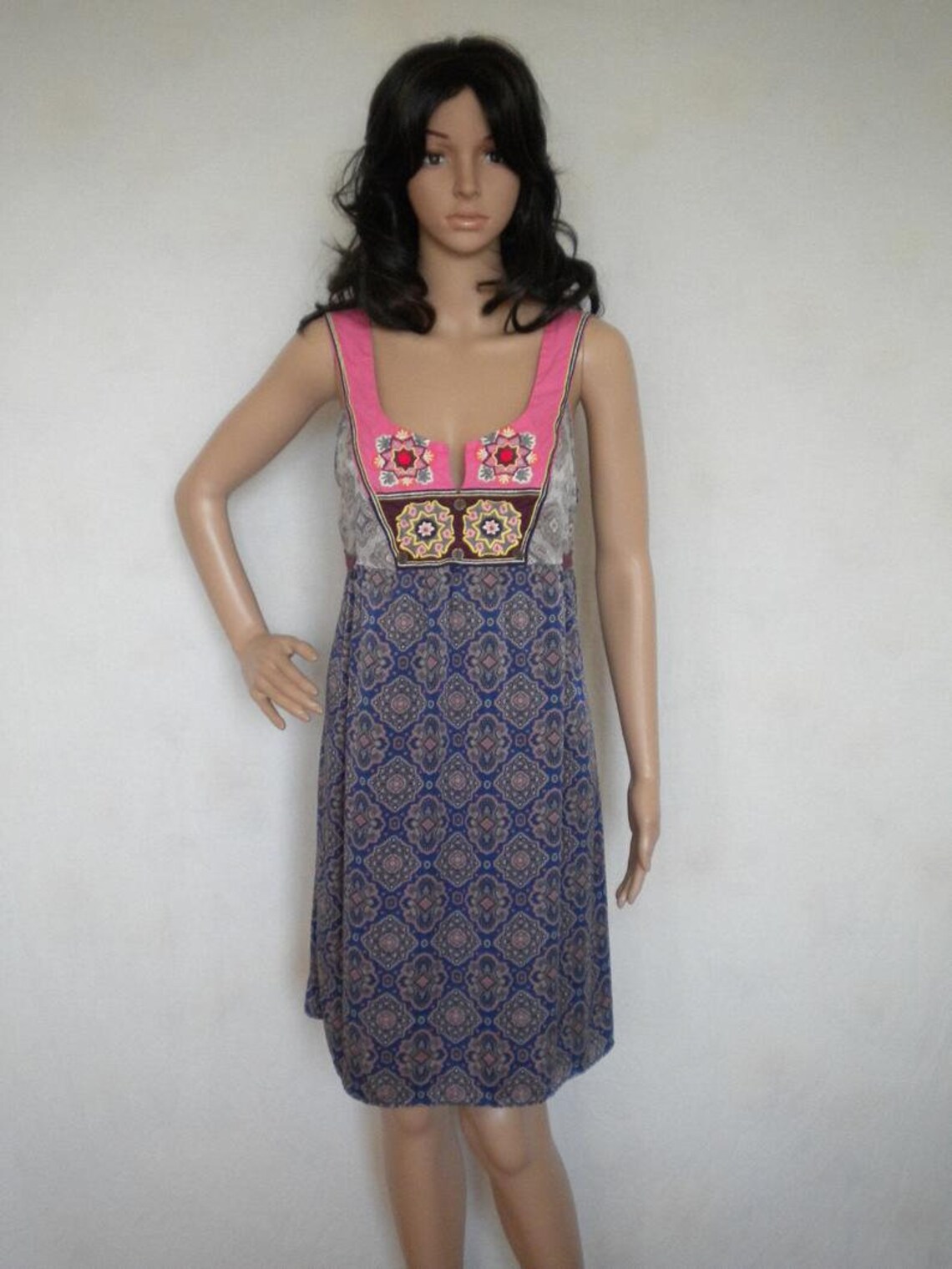 Odd Molly Vintage Silk Sundress, Embroidered Boho Mini Dress, Size S-M, foto 2 di 5