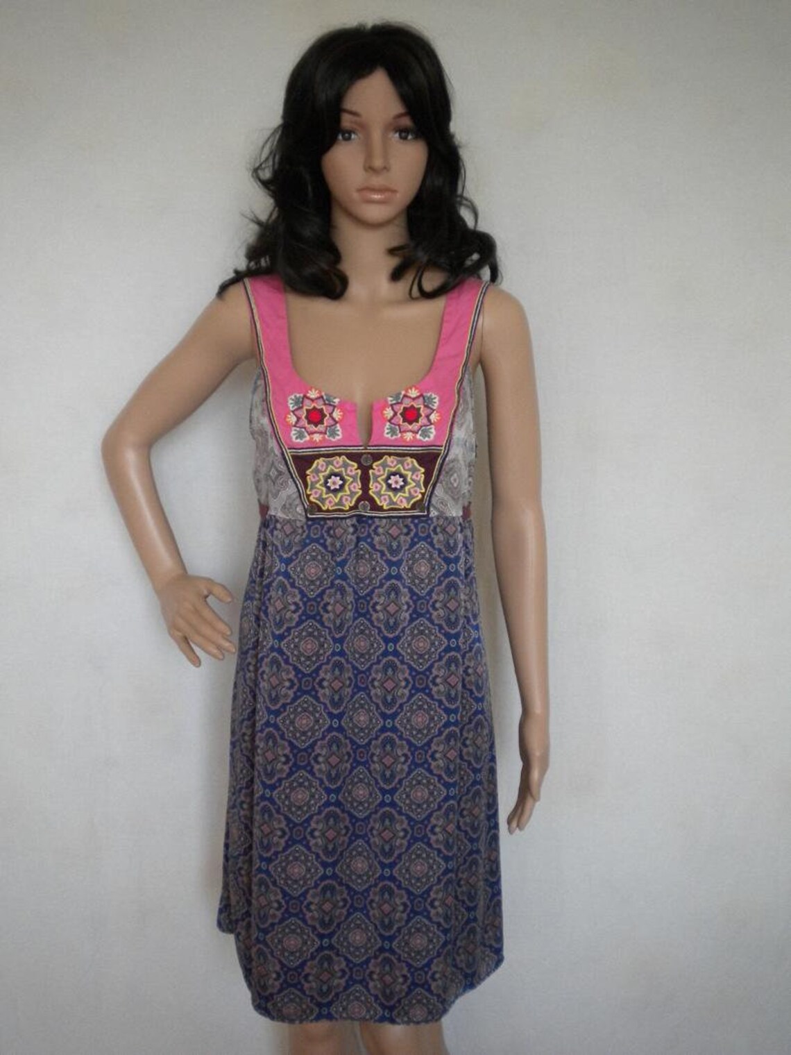 Odd Molly Vintage Silk Sundress, Embroidered Boho Mini Dress, Size S-M, foto 4 di 5