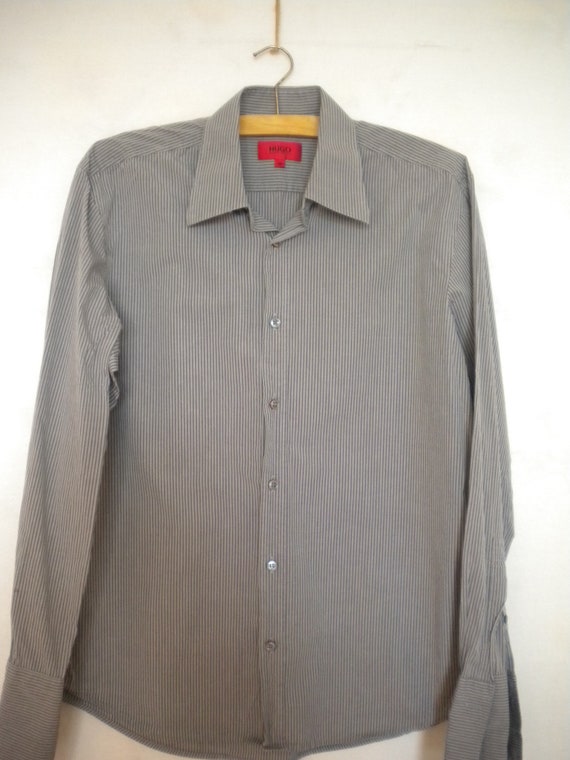 Vintage Hugo Boss Striped Dress Shirt, Gray 90s Button Down, Size M - Etsy