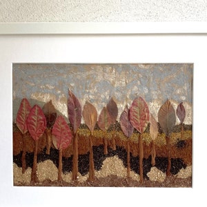 BOSQUE DE OTOÑO, composición sobre cartulina, arte natural, arte eco free, reutilización de hojas y especias, arte zero Waste, único, original