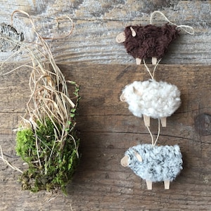 CONJUNTO DE ADORNOS DE OVEJA, cartón de lana de oveja, decoraciones ecológicas, juego educativo para niños, juego montessori, embalaje artesanal cero residuos #SHE1