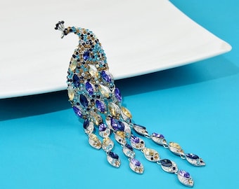 Grote lange kristallen kwast pauwbroche voor dames Luxe mode dierenspeld De staart is actief van hoge kwaliteit