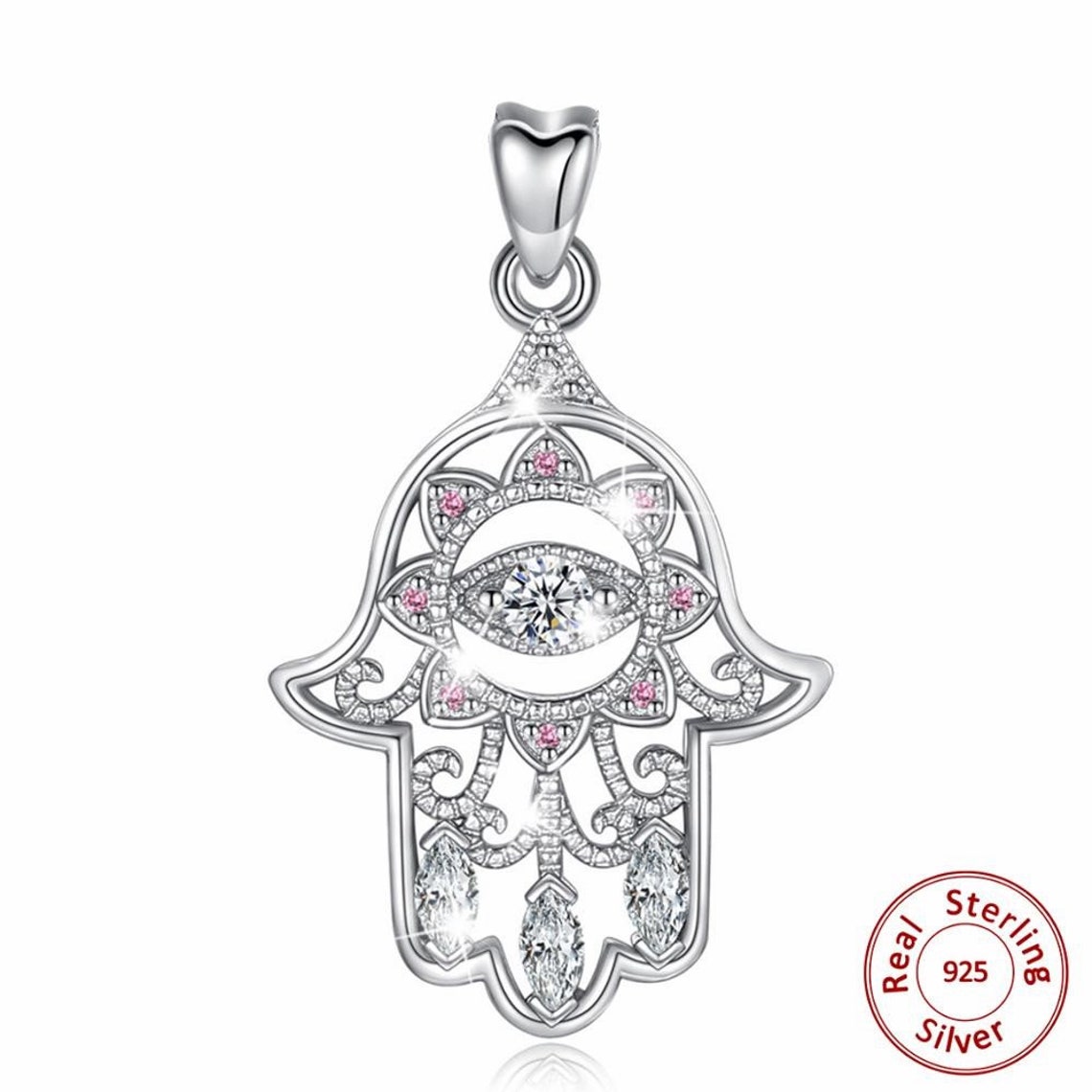 100 925 Sterling Silver Hamsa Hand Pendant Good Luck Charm Etsy