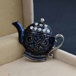 Enamel Teapot Brooch Pin Rhinestone Creative Design Fashion Brooches