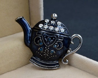 Enamel Teapot Brooch Pin Rhinestone Creative Design Fashion Brooches