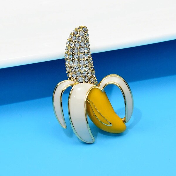 Rhinestone Banana Brooch Fruit Pin