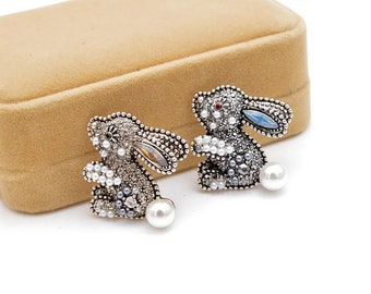 Rhinestone Rabbit Brooch For Women Kids Pins Cute Carton Style