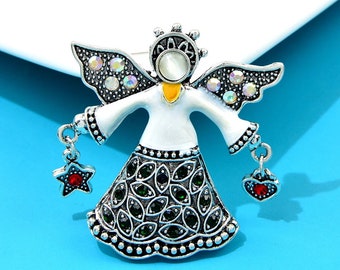 Broche ange vintage en strass, bijoux en émail, opale, style rétro pour femmes et hommes