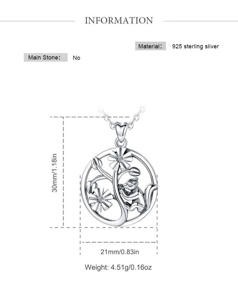 Sterling Silver Squirrel loves pine cones Pendant Flower for Women Unique Nature Animal Design Jewelry