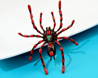 Enamel Large Poisonous Spider Brooch Rhinestone Exaggerated Colorful Insect