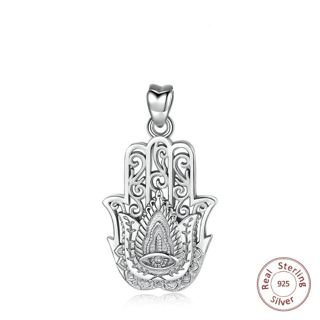 100 925 Sterling Silver Hamsa Hand Pendant Good Luck Charm Etsy