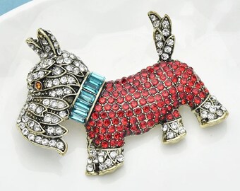 Rhinestone Sparkling Schnauzer Dog Brooch Sherry Pin Blue Color Animal Jewelry Cute