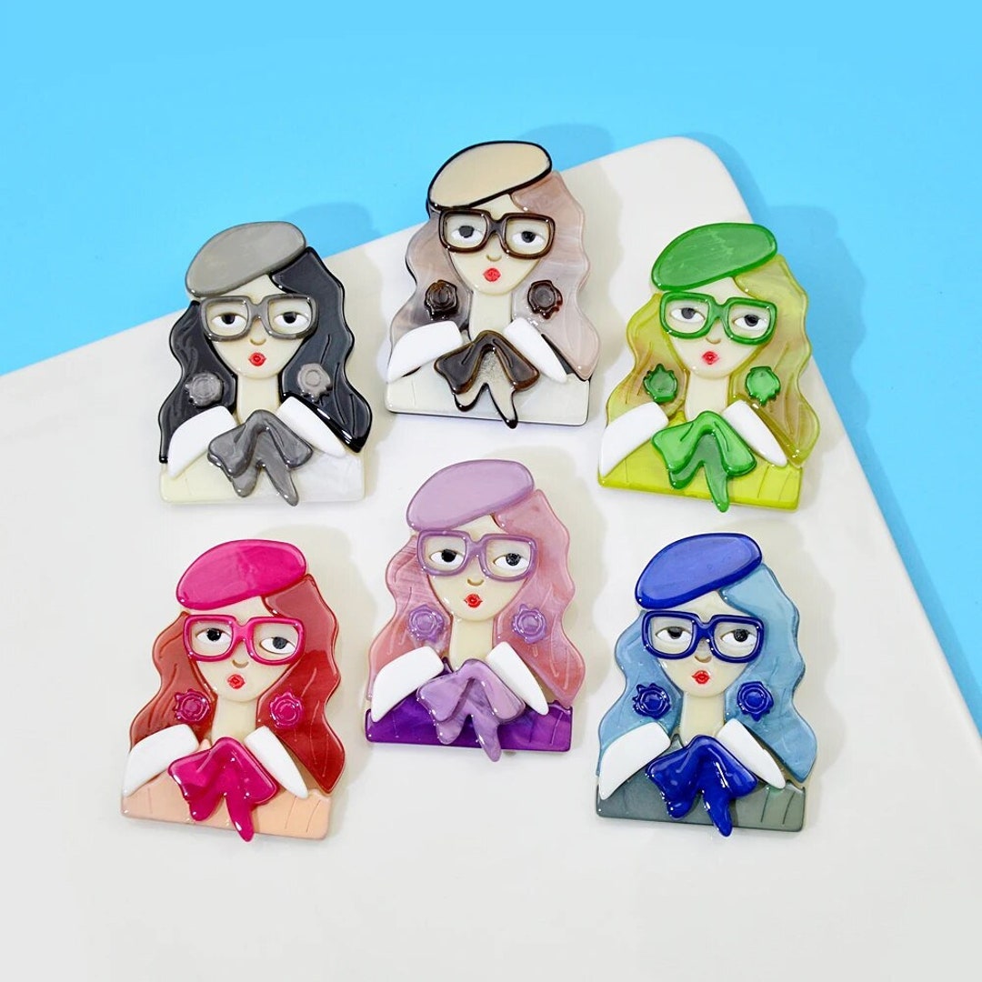 Beautiful Cute Girl Brooch for Women Acrylic Figure Pin - Etsy