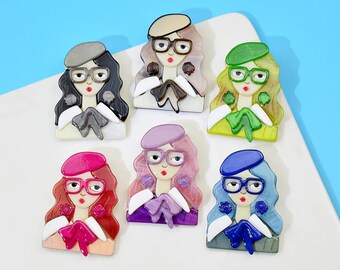 Beautiful Cute Girl Brooch For Women Acrylic Figure Pin