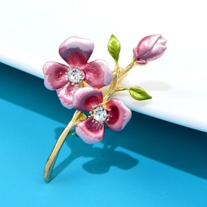 Enamel Rhinestone Flower Brooch For Weddings Office Elegant Plant Brooch Pins