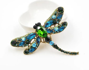 Crystal Vintage Dragonfly Brooches for Women Large Insect Brooch Pin Fashion Dress Coat Accessories Cute Jewelry