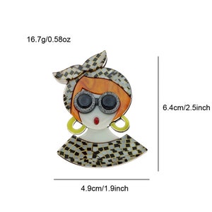 Acrylique dame Figure broche pour femmes mignon dessin animé sac à dos Badges épinglettes broches bijoux image 5